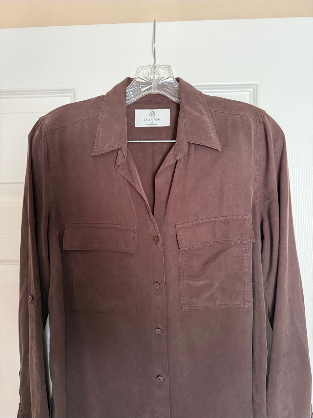 Aritzia Babaton Rich Mocha Brown Utility Button Down XS - Picture 2 of 6